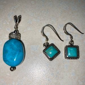 Turquoise pendant and earring sterling silver